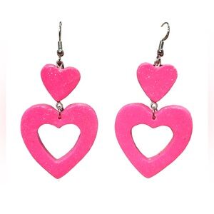 Handmade Pink Heart Earrings
